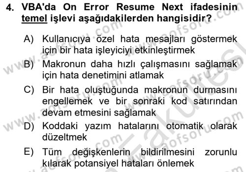 İşlem Tablosu Programlama Dersi 2025 - 2026 Yılı (Vize) Ara Sınav Soruları 4. Soru
