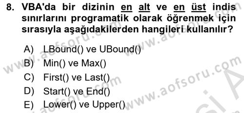 İşlem Tablosu Programlama Dersi 2025 - 2026 Yılı (Vize) Ara Sınav Soruları 8. Soru