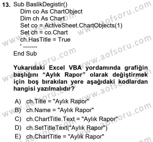 İşlem Tablosu Programlama Dersi 2025 - 2026 Yılı (Final) Dönem Sonu Sınav Soruları 13. Soru