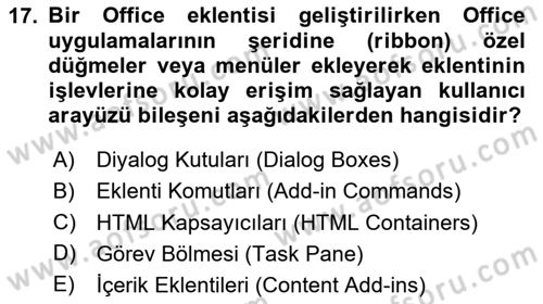 İşlem Tablosu Programlama Dersi 2025 - 2026 Yılı (Final) Dönem Sonu Sınav Soruları 17. Soru