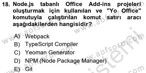 İşlem Tablosu Programlama Dersi 2025 - 2026 Yılı (Final) Dönem Sonu Sınav Soruları 18. Soru