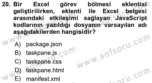 İşlem Tablosu Programlama Dersi 2025 - 2026 Yılı (Final) Dönem Sonu Sınav Soruları 20. Soru