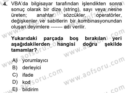 İşlem Tablosu Programlama Dersi 2025 - 2026 Yılı (Final) Dönem Sonu Sınav Soruları 4. Soru