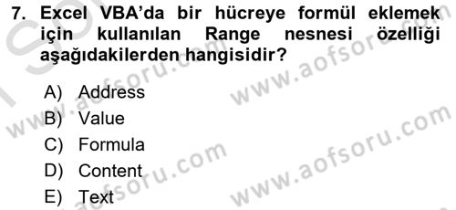 İşlem Tablosu Programlama Dersi 2025 - 2026 Yılı (Final) Dönem Sonu Sınav Soruları 7. Soru