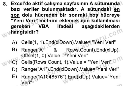 İşlem Tablosu Programlama Dersi 2025 - 2026 Yılı (Final) Dönem Sonu Sınav Soruları 8. Soru