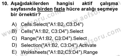 İşlem Tablosu Programlama Dersi 2025 - 2026 Yılı Yaz Okulu Sınav Soruları 10. Soru