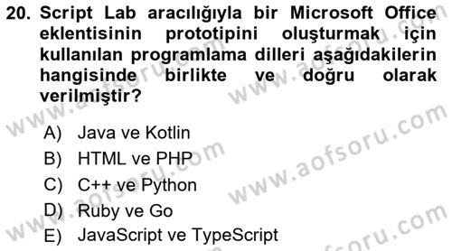 İşlem Tablosu Programlama Dersi 2025 - 2026 Yılı Yaz Okulu Sınav Soruları 20. Soru