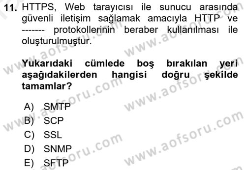 Ağ Yönetimi Ve Bilgi Güvenliği Dersi 2017 - 2018 Yılı 3 Ders Sınav Soruları 11. Soru
