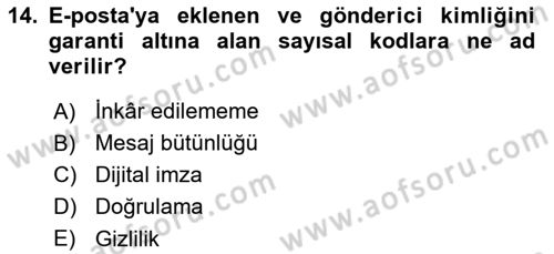 Ağ Yönetimi Ve Bilgi Güvenliği Dersi 2017 - 2018 Yılı 3 Ders Sınav Soruları 14. Soru
