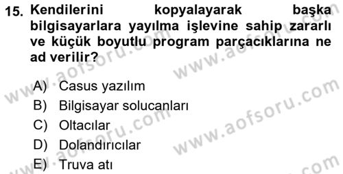 Ağ Yönetimi Ve Bilgi Güvenliği Dersi 2017 - 2018 Yılı 3 Ders Sınav Soruları 15. Soru