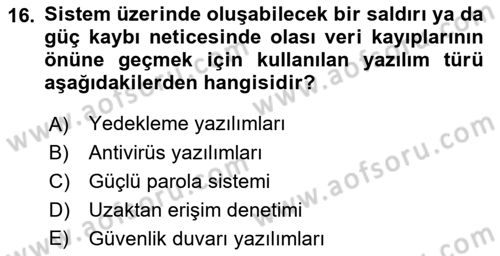 Ağ Yönetimi Ve Bilgi Güvenliği Dersi 2017 - 2018 Yılı 3 Ders Sınav Soruları 16. Soru