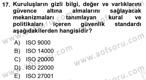 Ağ Yönetimi Ve Bilgi Güvenliği Dersi 2017 - 2018 Yılı 3 Ders Sınav Soruları 17. Soru