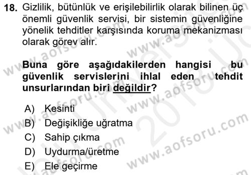 Ağ Yönetimi Ve Bilgi Güvenliği Dersi 2017 - 2018 Yılı 3 Ders Sınav Soruları 18. Soru