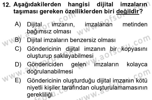 Ağ Yönetimi Ve Bilgi Güvenliği Dersi 2017 - 2018 Yılı (Vize) Ara Sınav Soruları 12. Soru