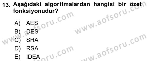 Ağ Yönetimi Ve Bilgi Güvenliği Dersi 2017 - 2018 Yılı (Vize) Ara Sınav Soruları 13. Soru