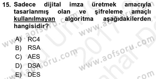 Ağ Yönetimi Ve Bilgi Güvenliği Dersi 2017 - 2018 Yılı (Vize) Ara Sınav Soruları 15. Soru