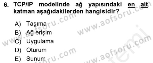 Ağ Yönetimi Ve Bilgi Güvenliği Dersi 2017 - 2018 Yılı (Vize) Ara Sınav Soruları 6. Soru