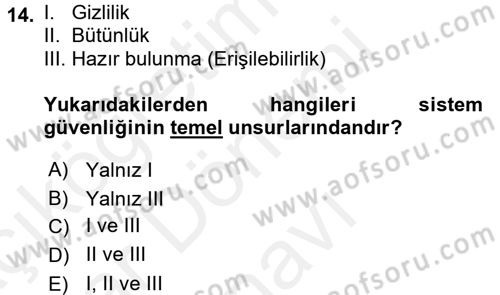 Ağ Yönetimi Ve Bilgi Güvenliği Dersi 2017 - 2018 Yılı (Final) Dönem Sonu Sınav Soruları 14. Soru