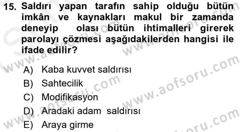 Ağ Yönetimi Ve Bilgi Güvenliği Dersi 2017 - 2018 Yılı (Final) Dönem Sonu Sınav Soruları 15. Soru