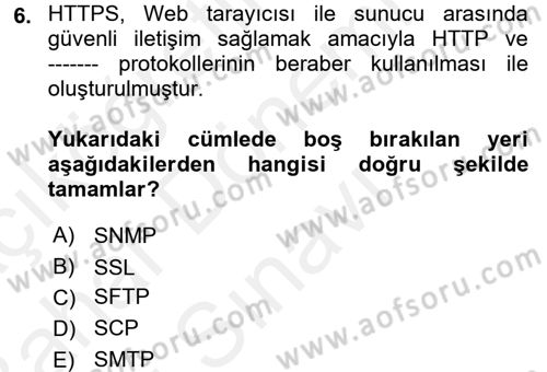 Ağ Yönetimi Ve Bilgi Güvenliği Dersi 2017 - 2018 Yılı (Final) Dönem Sonu Sınav Soruları 6. Soru