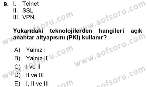 Ağ Yönetimi Ve Bilgi Güvenliği Dersi 2017 - 2018 Yılı (Final) Dönem Sonu Sınav Soruları 9. Soru