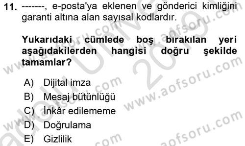 Ağ Yönetimi Ve Bilgi Güvenliği Dersi 2018 - 2019 Yılı 3 Ders Sınav Soruları 11. Soru