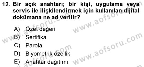 Ağ Yönetimi Ve Bilgi Güvenliği Dersi 2018 - 2019 Yılı 3 Ders Sınav Soruları 12. Soru