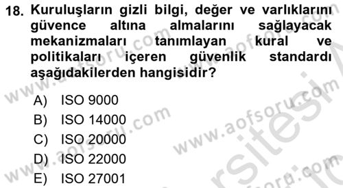 Ağ Yönetimi Ve Bilgi Güvenliği Dersi 2018 - 2019 Yılı 3 Ders Sınav Soruları 18. Soru