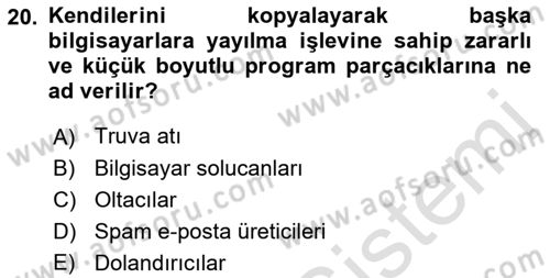 Ağ Yönetimi Ve Bilgi Güvenliği Dersi 2018 - 2019 Yılı 3 Ders Sınav Soruları 20. Soru