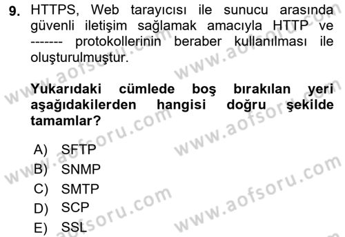 Ağ Yönetimi Ve Bilgi Güvenliği Dersi 2018 - 2019 Yılı 3 Ders Sınav Soruları 9. Soru
