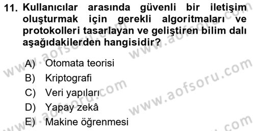 Ağ Yönetimi Ve Bilgi Güvenliği Dersi 2018 - 2019 Yılı (Vize) Ara Sınav Soruları 11. Soru