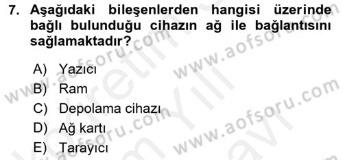 Ağ Yönetimi Ve Bilgi Güvenliği Dersi 2018 - 2019 Yılı (Vize) Ara Sınav Soruları 7. Soru