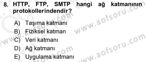 Ağ Yönetimi Ve Bilgi Güvenliği Dersi 2018 - 2019 Yılı (Vize) Ara Sınav Soruları 8. Soru