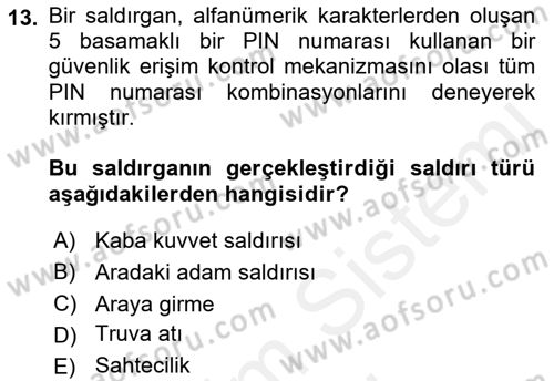 Ağ Yönetimi Ve Bilgi Güvenliği Dersi 2018 - 2019 Yılı (Final) Dönem Sonu Sınav Soruları 13. Soru