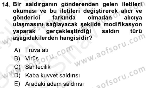 Ağ Yönetimi Ve Bilgi Güvenliği Dersi 2018 - 2019 Yılı (Final) Dönem Sonu Sınav Soruları 14. Soru