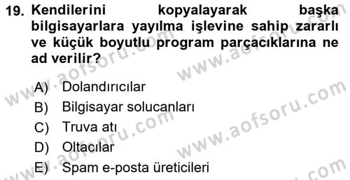 Ağ Yönetimi Ve Bilgi Güvenliği Dersi 2018 - 2019 Yılı (Final) Dönem Sonu Sınav Soruları 19. Soru