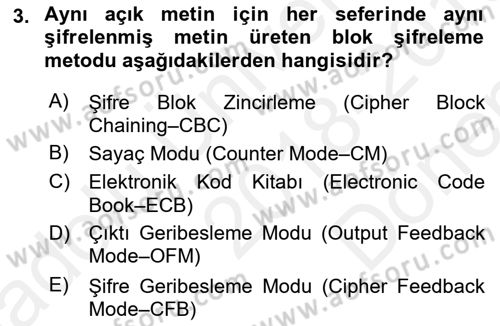 Ağ Yönetimi Ve Bilgi Güvenliği Dersi 2018 - 2019 Yılı (Final) Dönem Sonu Sınav Soruları 3. Soru