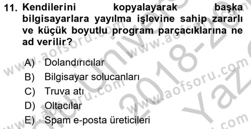 Ağ Yönetimi Ve Bilgi Güvenliği Dersi 2018 - 2019 Yılı Yaz Okulu Sınav Soruları 11. Soru