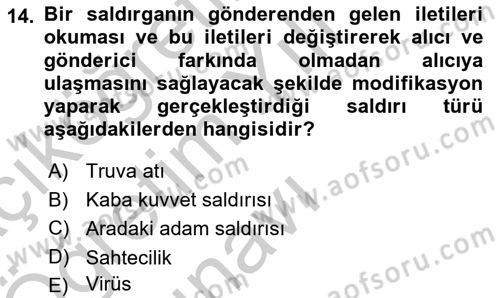 Ağ Yönetimi Ve Bilgi Güvenliği Dersi 2018 - 2019 Yılı Yaz Okulu Sınav Soruları 14. Soru