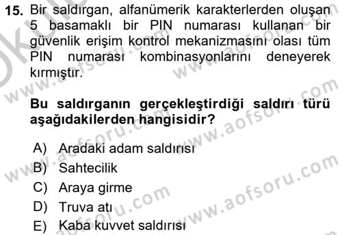 Ağ Yönetimi Ve Bilgi Güvenliği Dersi 2018 - 2019 Yılı Yaz Okulu Sınav Soruları 15. Soru