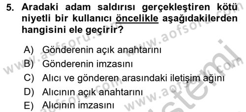 Ağ Yönetimi Ve Bilgi Güvenliği Dersi 2018 - 2019 Yılı Yaz Okulu Sınav Soruları 5. Soru
