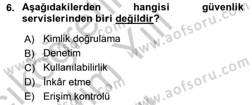 Ağ Yönetimi Ve Bilgi Güvenliği Dersi 2018 - 2019 Yılı Yaz Okulu Sınav Soruları 6. Soru
