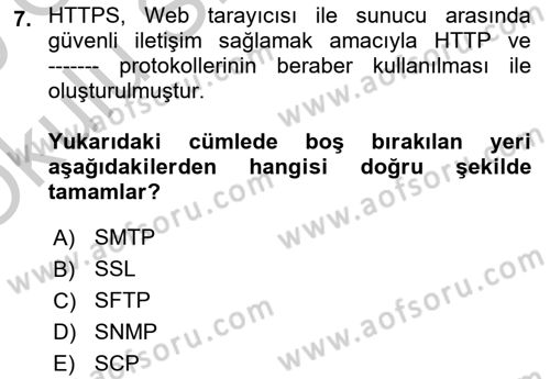 Ağ Yönetimi Ve Bilgi Güvenliği Dersi 2018 - 2019 Yılı Yaz Okulu Sınav Soruları 7. Soru