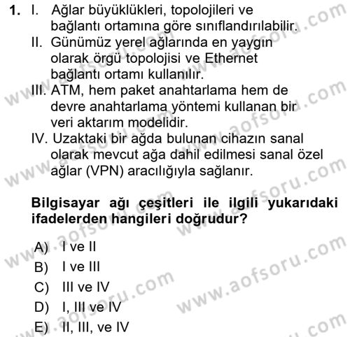 Ağ Yönetimi Ve Bilgi Güvenliği Dersi 2020 - 2021 Yılı Yaz Okulu Sınav Soruları 1. Soru
