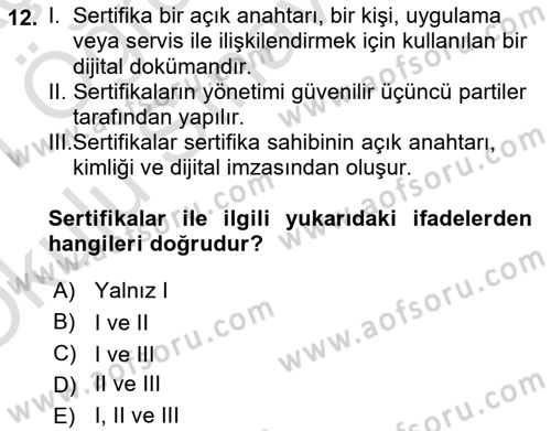 Ağ Yönetimi Ve Bilgi Güvenliği Dersi 2020 - 2021 Yılı Yaz Okulu Sınav Soruları 12. Soru