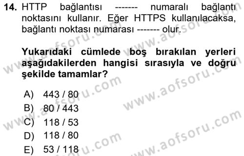Ağ Yönetimi Ve Bilgi Güvenliği Dersi 2020 - 2021 Yılı Yaz Okulu Sınav Soruları 14. Soru