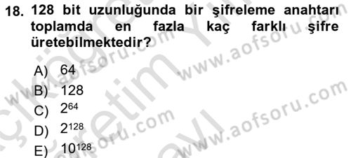 Ağ Yönetimi Ve Bilgi Güvenliği Dersi 2020 - 2021 Yılı Yaz Okulu Sınav Soruları 18. Soru