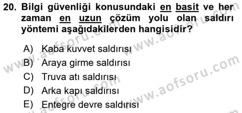 Ağ Yönetimi Ve Bilgi Güvenliği Dersi 2020 - 2021 Yılı Yaz Okulu Sınav Soruları 20. Soru