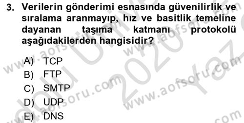 Ağ Yönetimi Ve Bilgi Güvenliği Dersi 2020 - 2021 Yılı Yaz Okulu Sınav Soruları 3. Soru