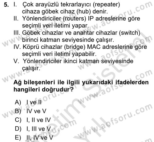 Ağ Yönetimi Ve Bilgi Güvenliği Dersi 2020 - 2021 Yılı Yaz Okulu Sınav Soruları 5. Soru